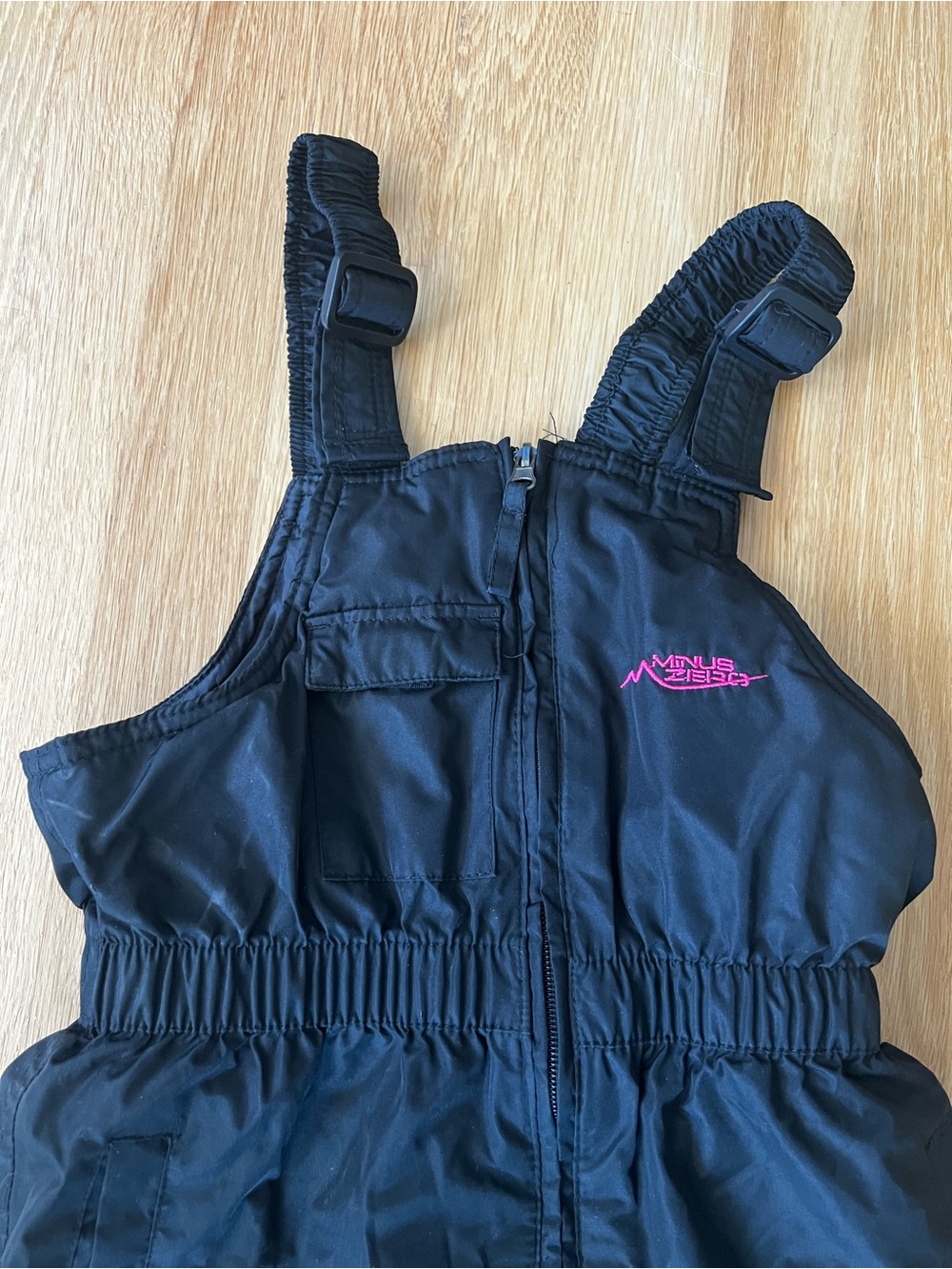 Kids Black Snow Overalls with Pink Logo Accent